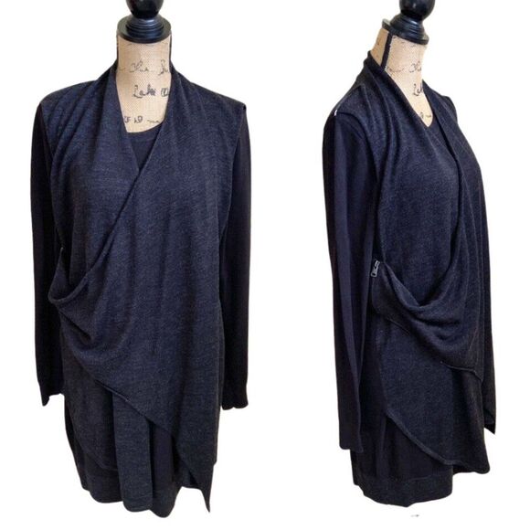ALL SAINTS Drina Merino Wool Draped Convertible Sweater Knit Dress BlackGray 4 S - Picture 6 of 14